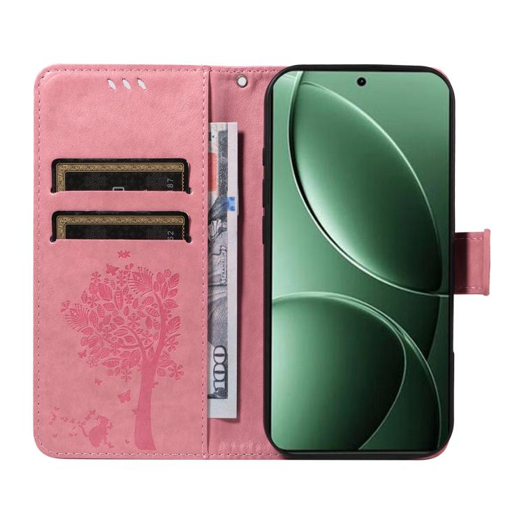 For Redmi K80 / K80 Pro Tree & Cat Embossed Pattern Flip Leather Phone Case