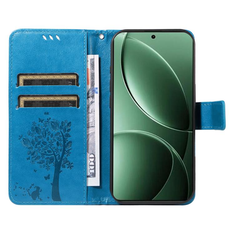 For Redmi K80 / K80 Pro Tree & Cat Embossed Pattern Flip Leather Phone Case