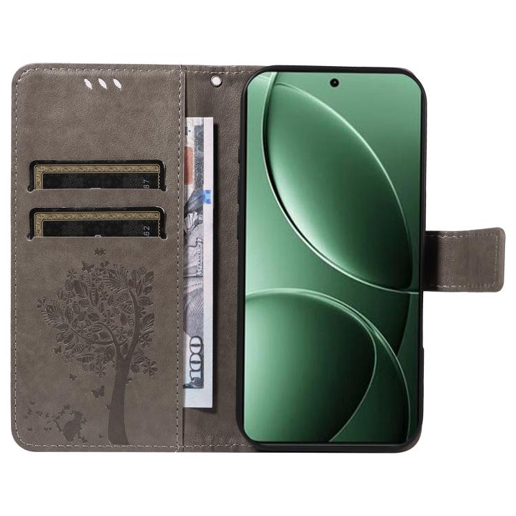 For Redmi K80 / K80 Pro Tree & Cat Embossed Pattern Flip Leather Phone Case