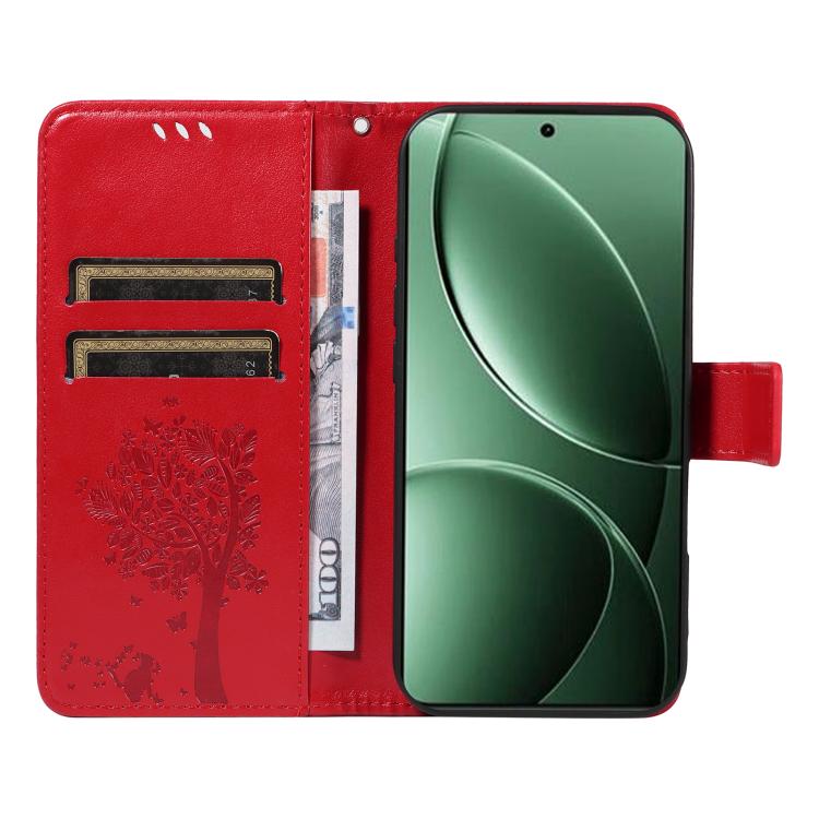 For Redmi K80 / K80 Pro Tree & Cat Embossed Pattern Flip Leather Phone Case