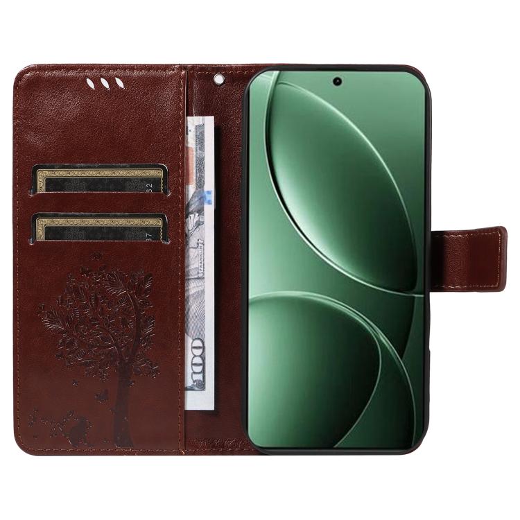 For Redmi K80 / K80 Pro Tree & Cat Embossed Pattern Flip Leather Phone Case