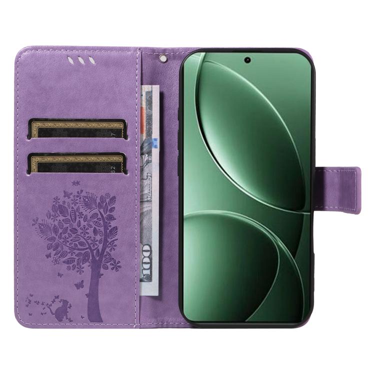 For Redmi K80 / K80 Pro Tree & Cat Embossed Pattern Flip Leather Phone Case