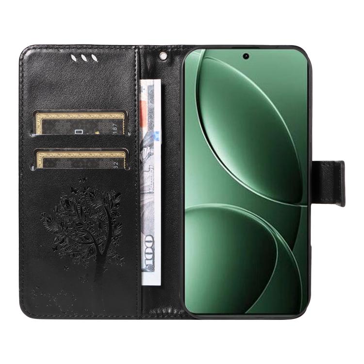 For Redmi K80 / K80 Pro Tree & Cat Embossed Pattern Flip Leather Phone Case