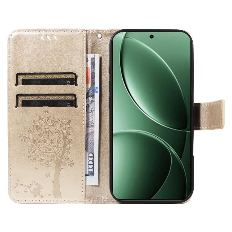 For Redmi K80 / K80 Pro Tree & Cat Embossed Pattern Flip Leather Phone Case