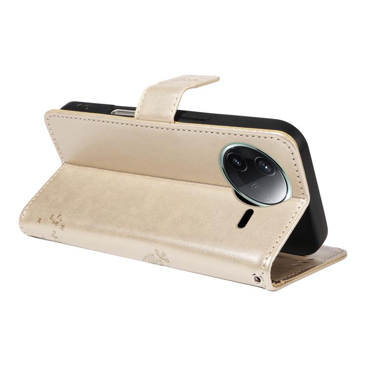 For Redmi K80 / K80 Pro Tree & Cat Embossed Pattern Flip Leather Phone Case