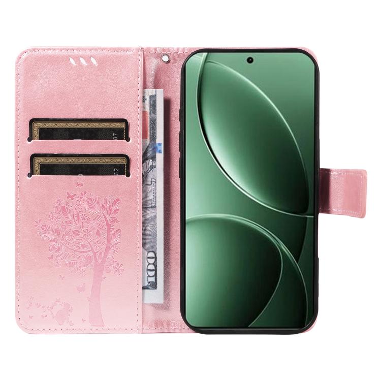For Redmi K80 / K80 Pro Tree & Cat Embossed Pattern Flip Leather Phone Case