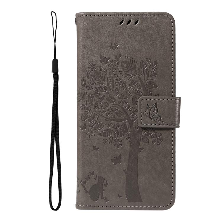 For Redmi Note 14 4G Global 163.25mm Tree & Cat Embossed Pattern Flip Leather Phone Case