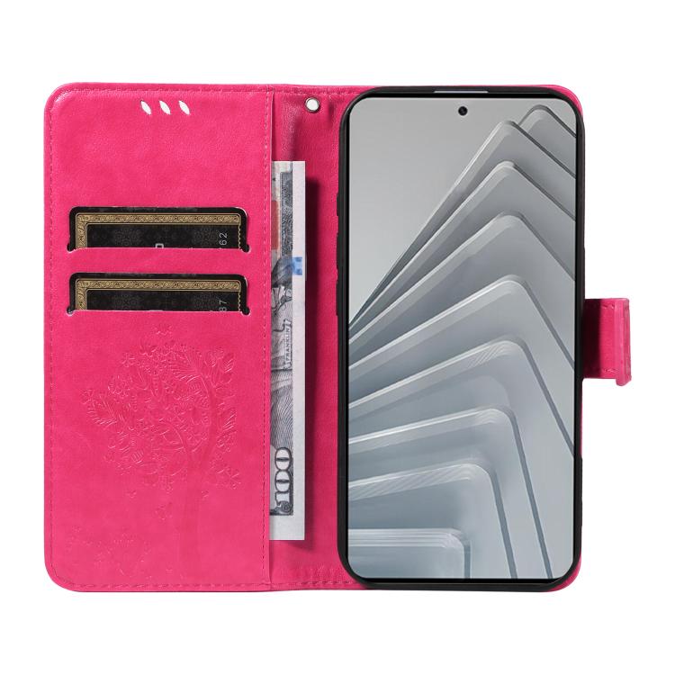 For Redmi Note 14 4G Global 163.25mm Tree & Cat Embossed Pattern Flip Leather Phone Case