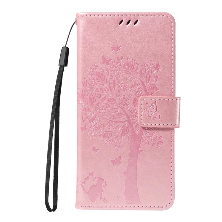For Redmi Note 14 4G Global 163.25mm Tree & Cat Embossed Pattern Flip Leather Phone Case