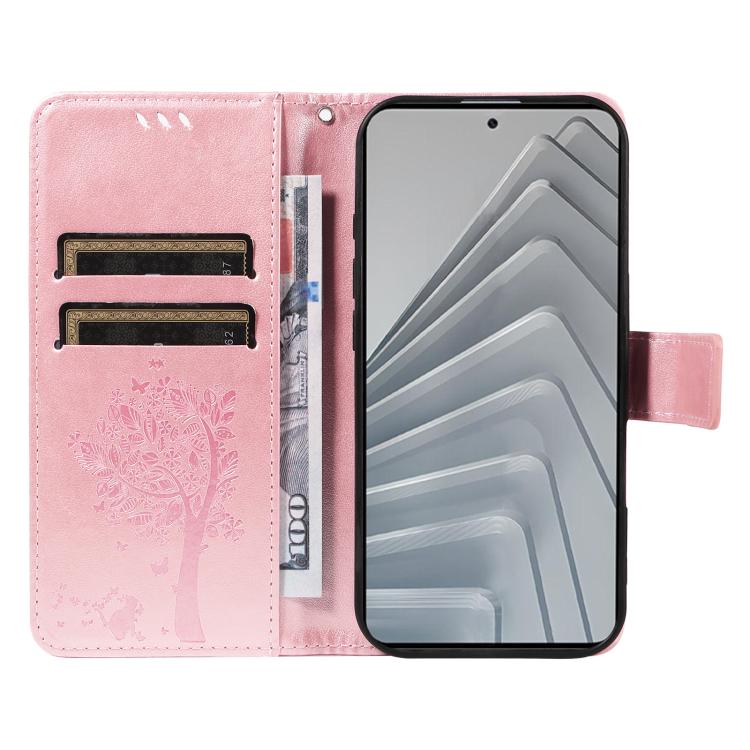 For Redmi Note 14 4G Global 163.25mm Tree & Cat Embossed Pattern Flip Leather Phone Case
