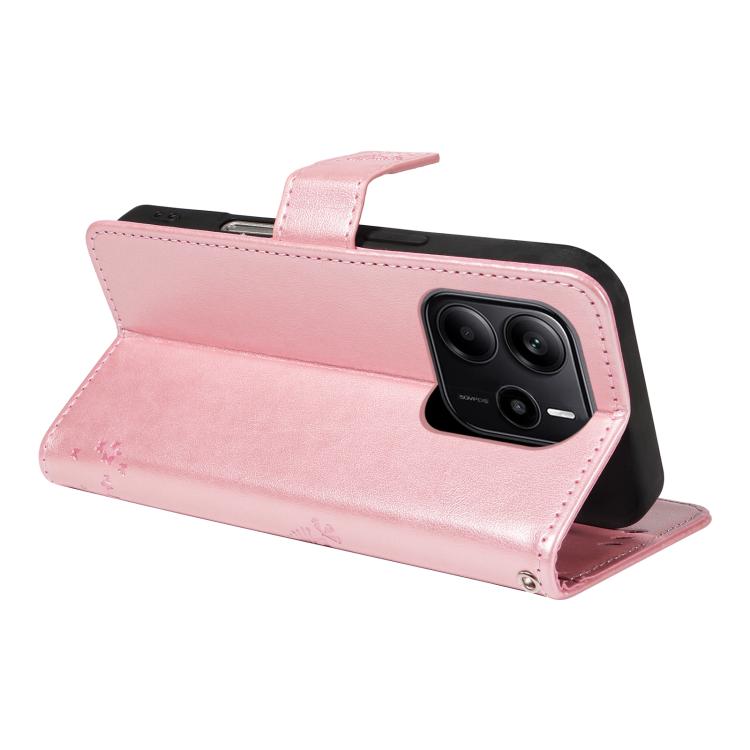 For Redmi Note 14 4G Global 163.25mm Tree & Cat Embossed Pattern Flip Leather Phone Case