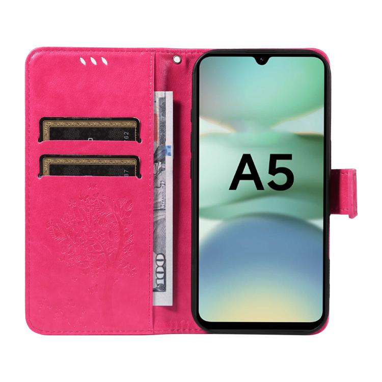 For Redmi A5 4G 173.3mm Tree & Cat Embossed Pattern Flip Leather Phone Case