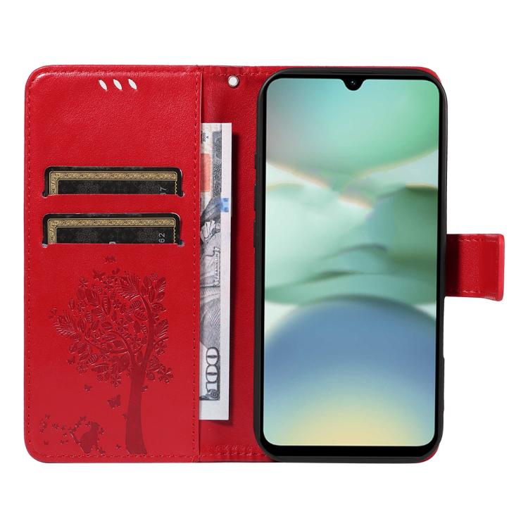 For Redmi A5 4G 173.3mm Tree & Cat Embossed Pattern Flip Leather Phone Case
