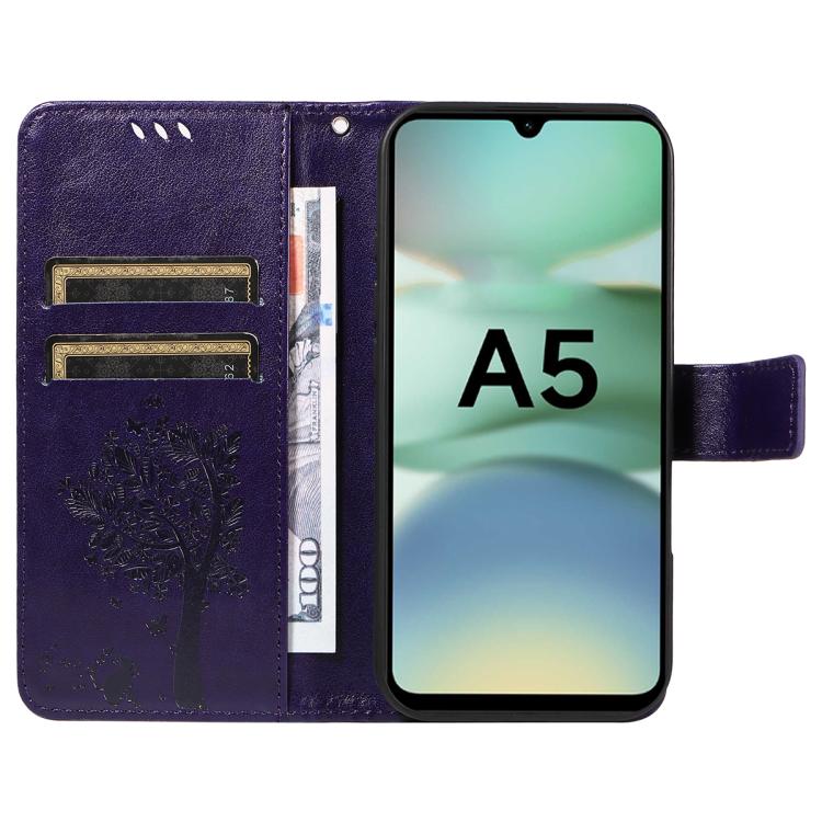 For Redmi A5 4G 173.3mm Tree & Cat Embossed Pattern Flip Leather Phone Case