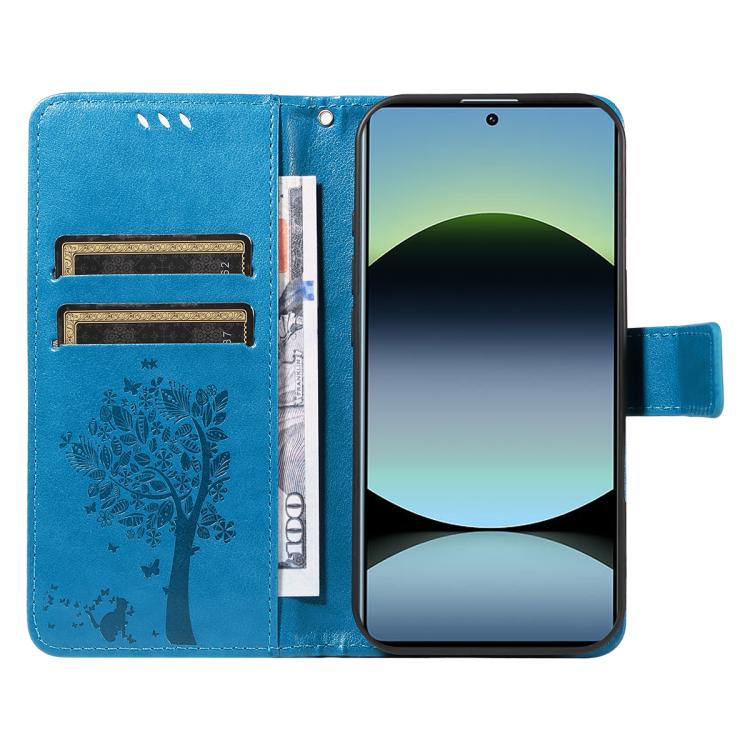 For Redmi Note 14S 4G / Note 13 Pro 4G Tree & Cat Embossed Pattern Flip Leather Phone Case