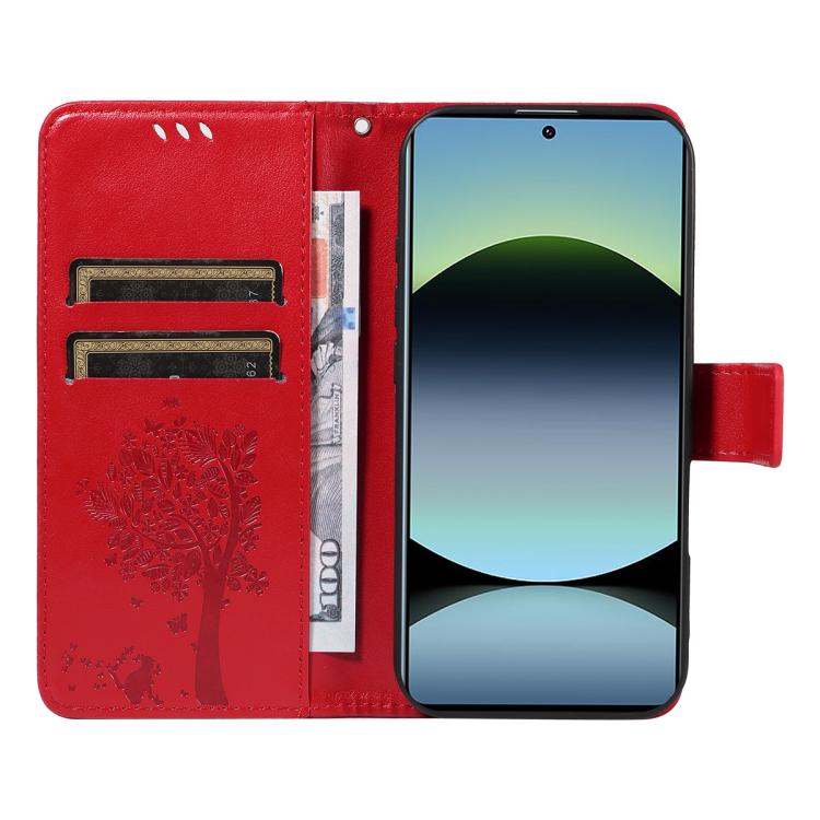 For Redmi Note 14S 4G / Note 13 Pro 4G Tree & Cat Embossed Pattern Flip Leather Phone Case