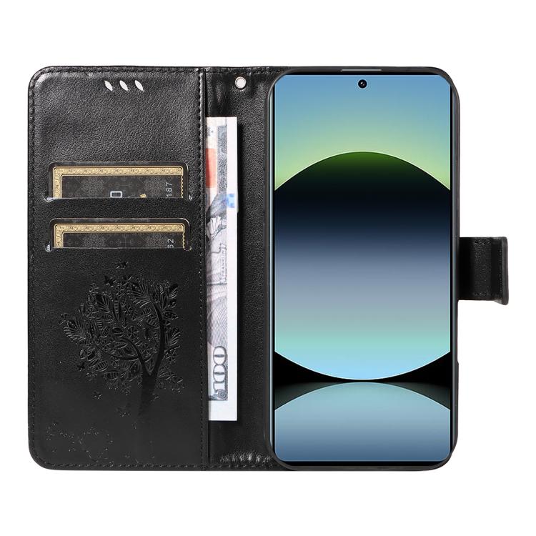 For Redmi Note 14S 4G / Note 13 Pro 4G Tree & Cat Embossed Pattern Flip Leather Phone Case