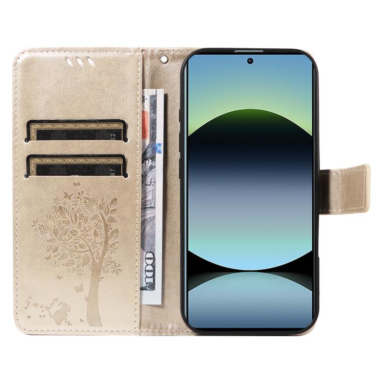 For Redmi Note 14S 4G / Note 13 Pro 4G Tree & Cat Embossed Pattern Flip Leather Phone Case