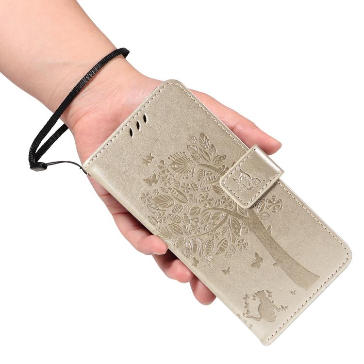 For Redmi Note 14S 4G / Note 13 Pro 4G Tree & Cat Embossed Pattern Flip Leather Phone Case