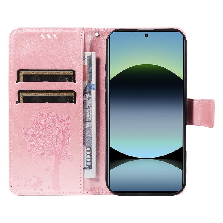 For Redmi Note 14S 4G / Note 13 Pro 4G Tree & Cat Embossed Pattern Flip Leather Phone Case