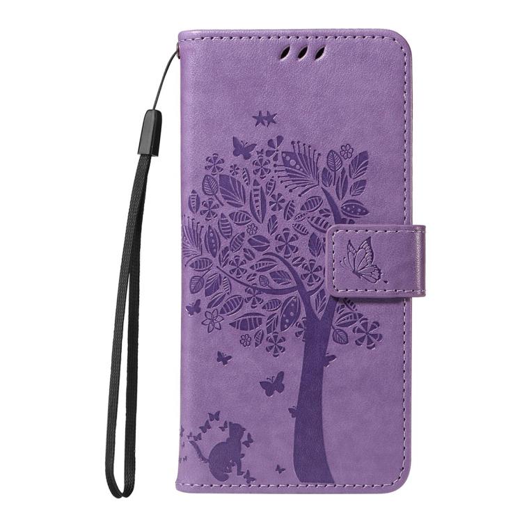 For Redmi 15C 5G / 4G Global 171mm Tree & Cat Embossed Pattern Flip Leather Phone Case
