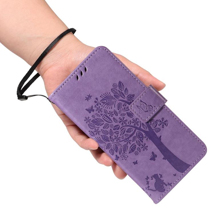 For Redmi 15C 5G / 4G Global 171mm Tree & Cat Embossed Pattern Flip Leather Phone Case