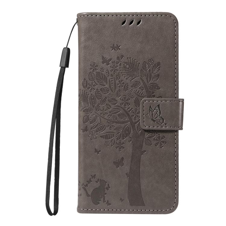 For Redmi 15C 5G / 4G Global 171mm Tree & Cat Embossed Pattern Flip Leather Phone Case