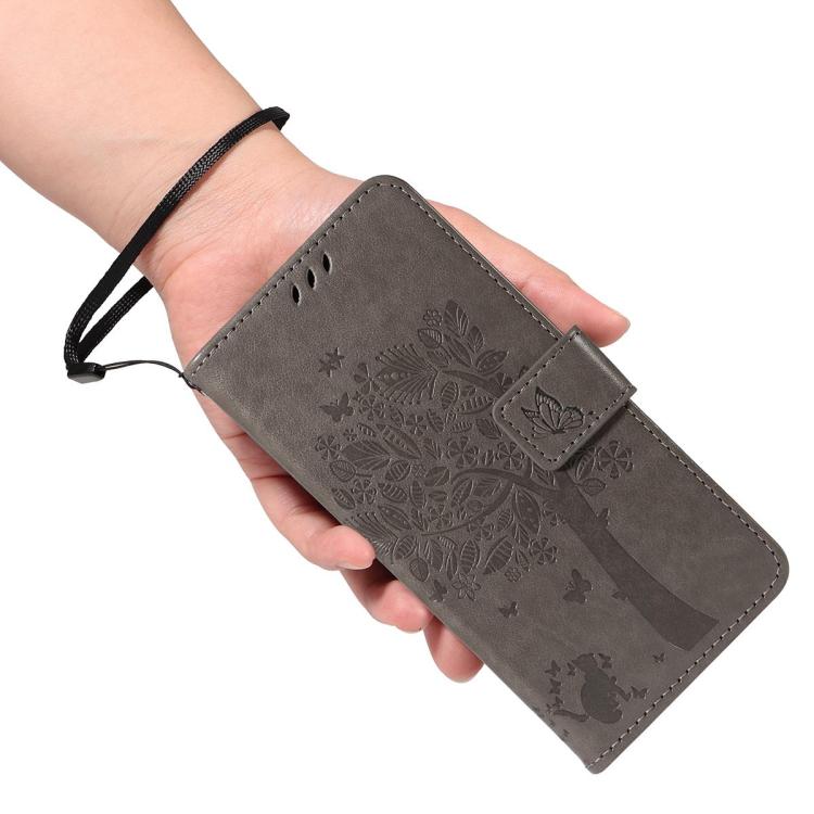 For Redmi 15C 5G / 4G Global 171mm Tree & Cat Embossed Pattern Flip Leather Phone Case