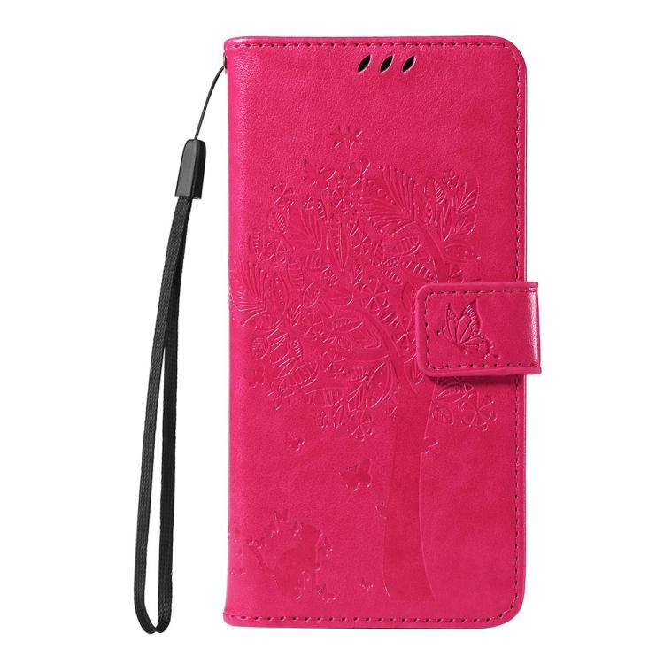 For Redmi 15C 5G / 4G Global 171mm Tree & Cat Embossed Pattern Flip Leather Phone Case