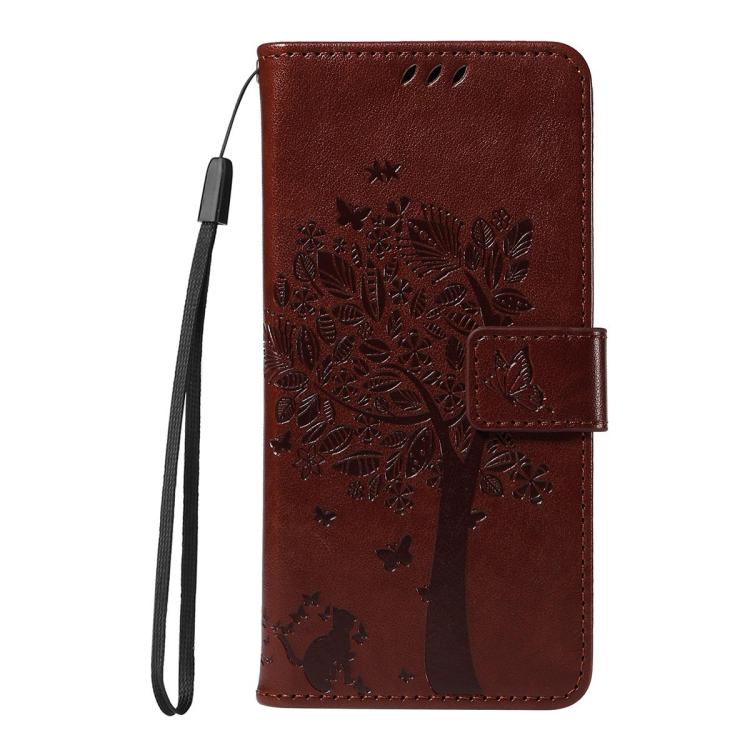 For Redmi 15C 5G / 4G EU 173mm Tree & Cat Embossed Pattern Flip Leather Phone Case