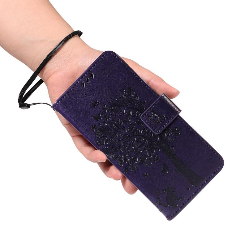For Redmi 15C 5G / 4G EU 173mm Tree & Cat Embossed Pattern Flip Leather Phone Case