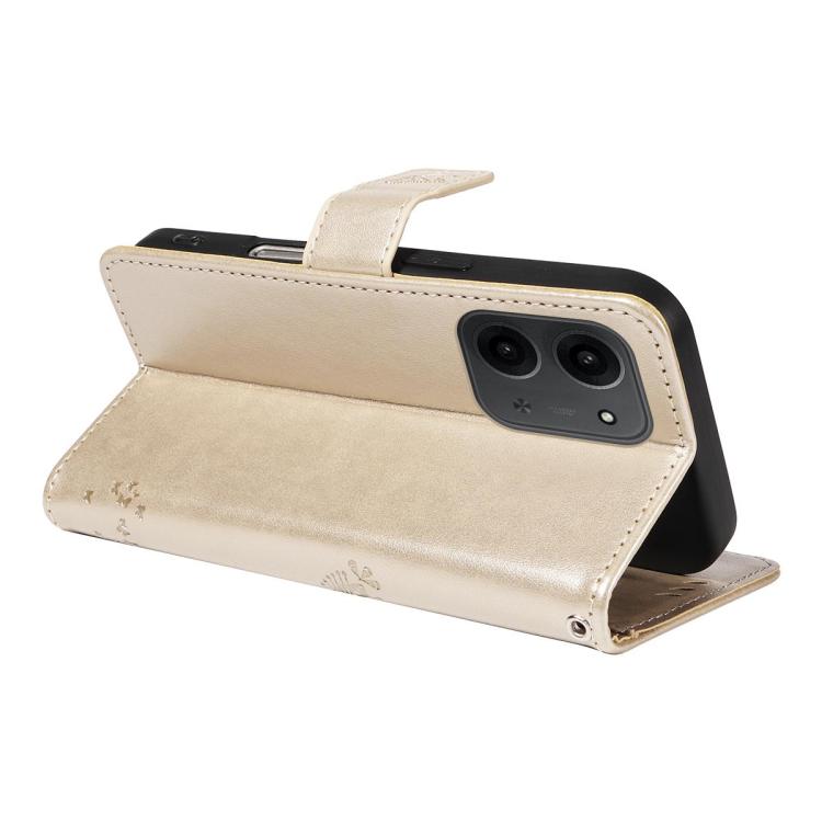 For Redmi 15C 5G / 4G EU 173mm Tree & Cat Embossed Pattern Flip Leather Phone Case