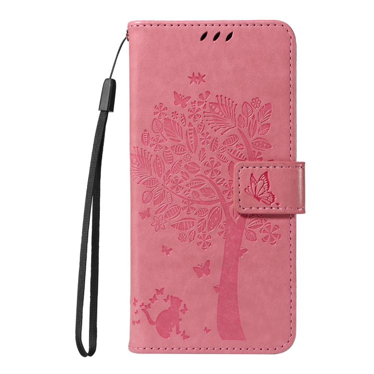 For Redmi 15 5G Global / 15 4G SEA 169.5mm Tree & Cat Embossed Pattern Flip Leather Phone Case