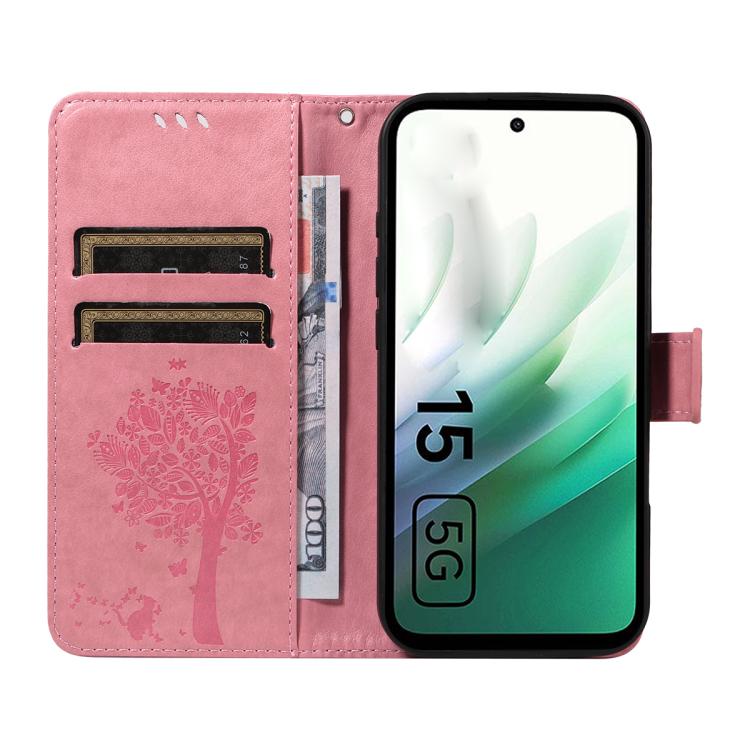 For Redmi 15 5G / 4G EU 171mm Tree & Cat Embossed Pattern Flip Leather Phone Case