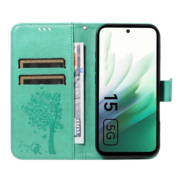 For Redmi 15 5G / 4G EU 171mm Tree & Cat Embossed Pattern Flip Leather Phone Case