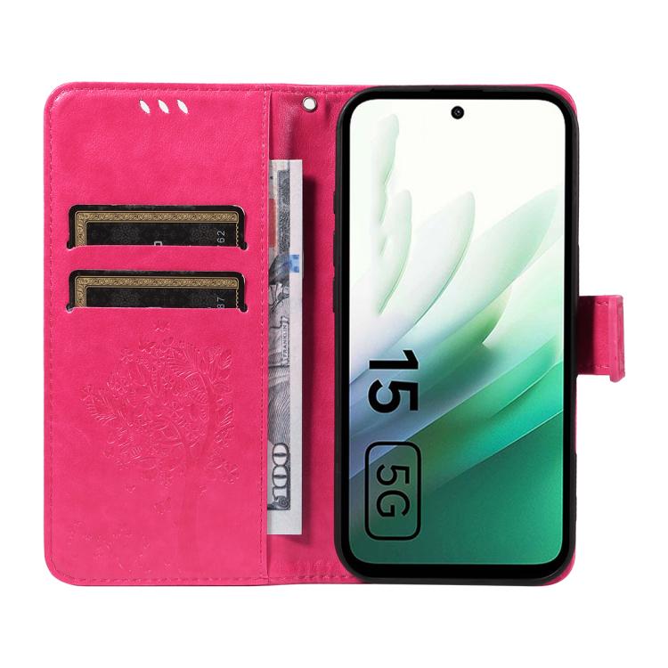 For Redmi 15 5G / 4G EU 171mm Tree & Cat Embossed Pattern Flip Leather Phone Case