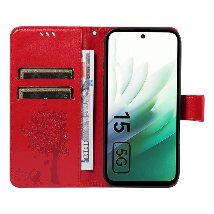 For Redmi 15 5G / 4G EU 171mm Tree & Cat Embossed Pattern Flip Leather Phone Case