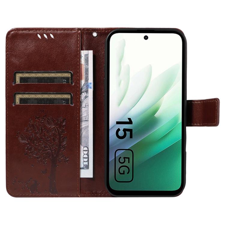 For Redmi 15 5G / 4G EU 171mm Tree & Cat Embossed Pattern Flip Leather Phone Case