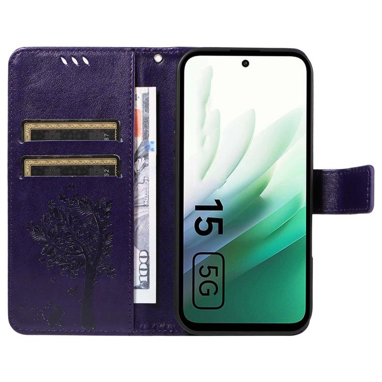 For Redmi 15 5G / 4G EU 171mm Tree & Cat Embossed Pattern Flip Leather Phone Case