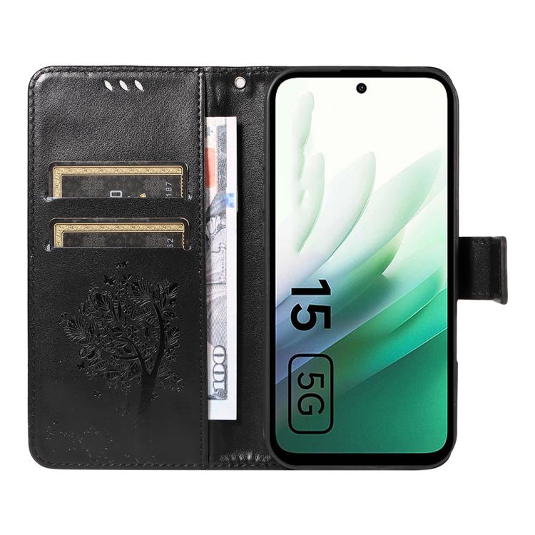 For Redmi 15 5G / 4G EU 171mm Tree & Cat Embossed Pattern Flip Leather Phone Case