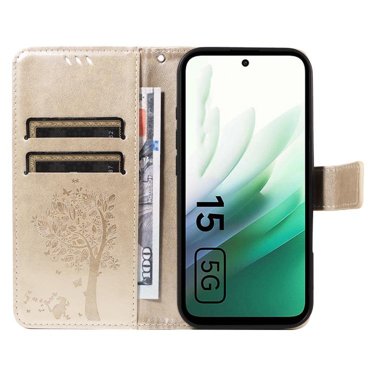 For Redmi 15 5G / 4G EU 171mm Tree & Cat Embossed Pattern Flip Leather Phone Case