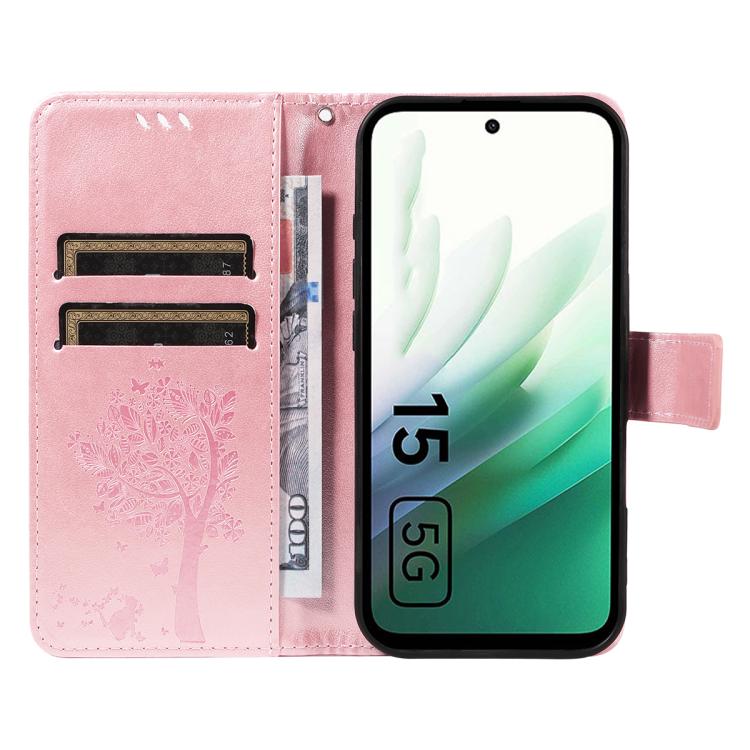 For Redmi 15 5G / 4G EU 171mm Tree & Cat Embossed Pattern Flip Leather Phone Case