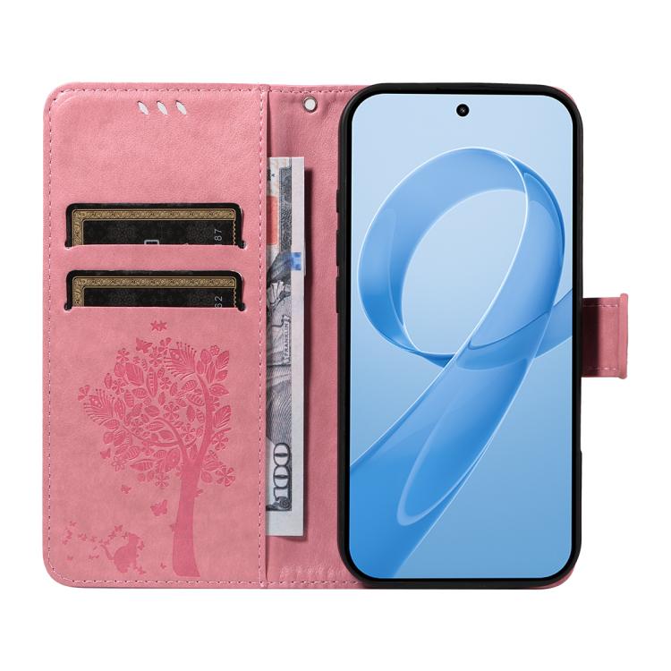 For Redmi K90 / Poco F8 Pro Tree & Cat Embossed Pattern Flip Leather Phone Case
