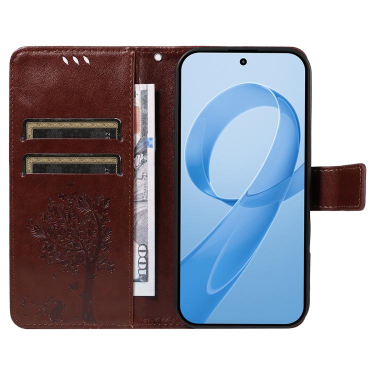 For Redmi K90 / Poco F8 Pro Tree & Cat Embossed Pattern Flip Leather Phone Case