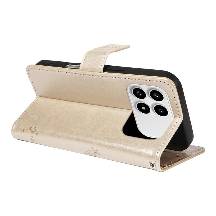 For Redmi K90 / Poco F8 Pro Tree & Cat Embossed Pattern Flip Leather Phone Case