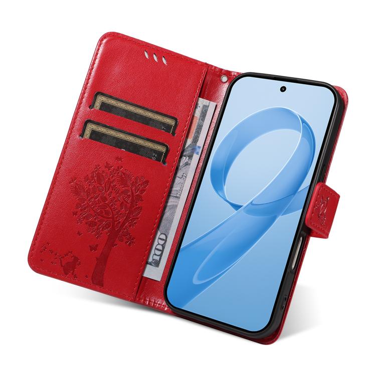 For Redmi K90 Pro Max/Poco F8 Ultra Tree & Cat Embossed Pattern Flip Leather Phone Case