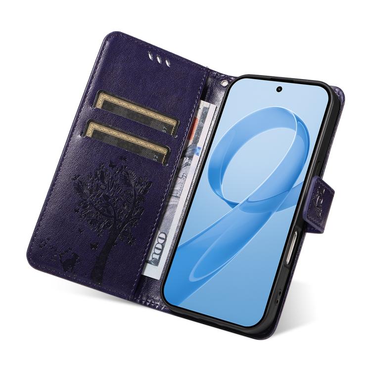 For Redmi K90 Pro Max/Poco F8 Ultra Tree & Cat Embossed Pattern Flip Leather Phone Case