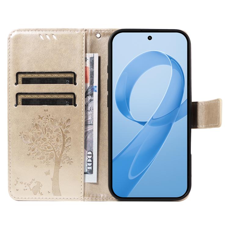 For Redmi K90 Pro Max/Poco F8 Ultra Tree & Cat Embossed Pattern Flip Leather Phone Case