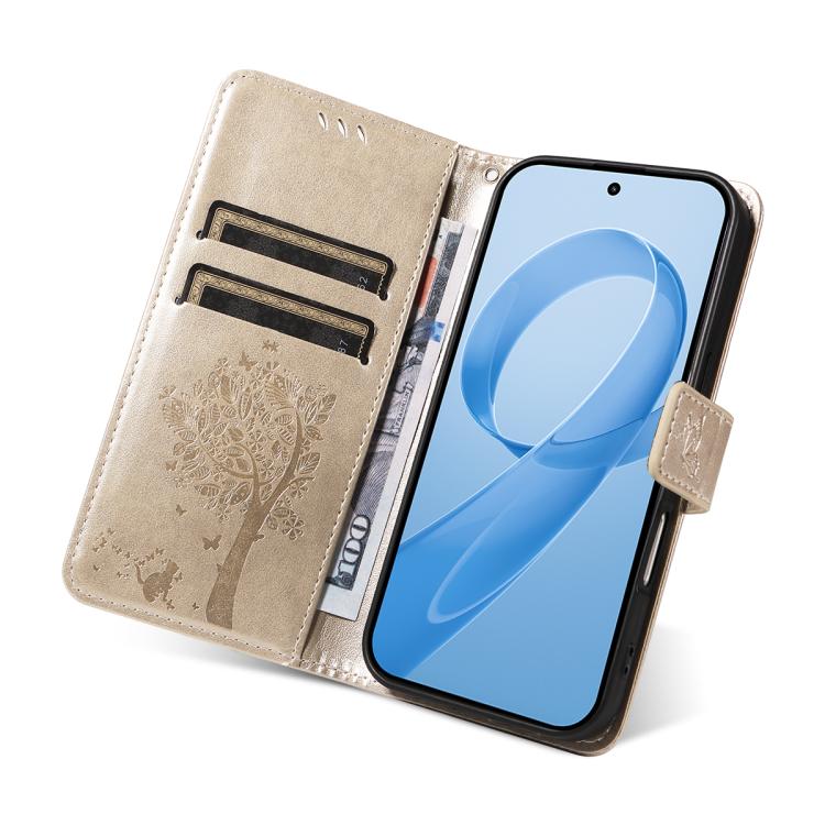 For Redmi K90 Pro Max/Poco F8 Ultra Tree & Cat Embossed Pattern Flip Leather Phone Case