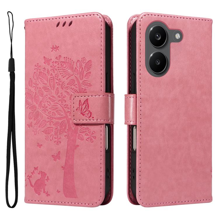 For Redmi Turbo 5 5G / Poco X8 Pro 5G Tree & Cat Embossed Pattern Flip Leather Phone Case